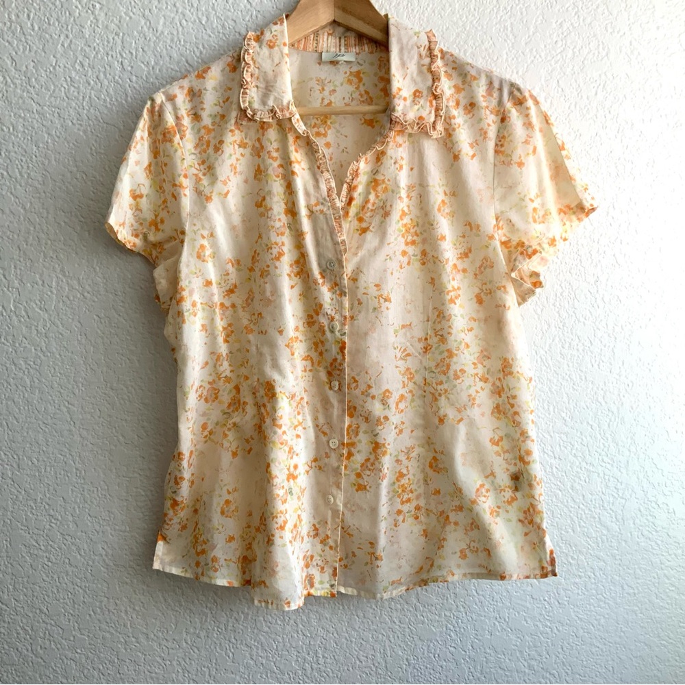 J. Jill White and Orange Floral Top